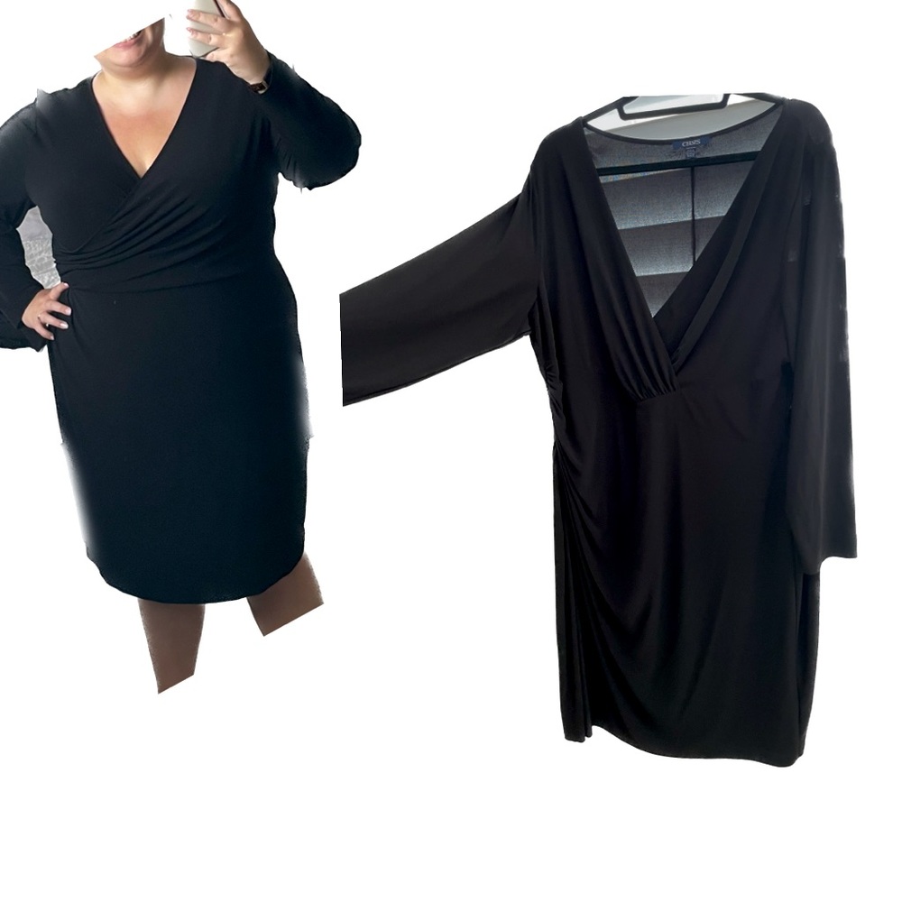 Chaps black long sleeve faux wrap dress size 20